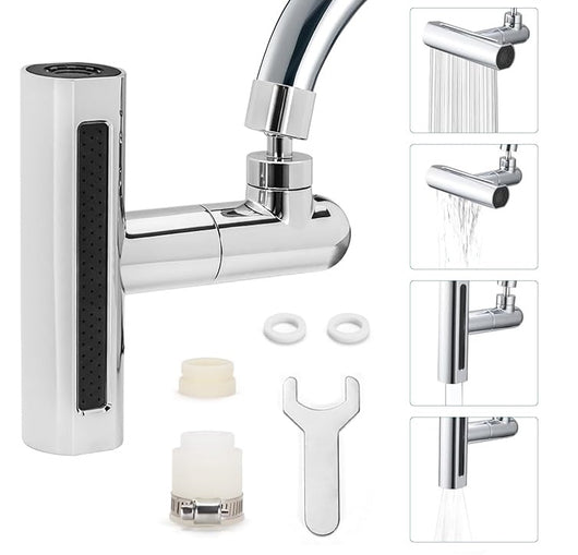 PROLUNGA ESTENSORE PER RUBINETTO DA CUCINA LAVANDINO BAGNO CASCATA 4 IN 1 GIREVOLE 360° CON 2 ADATTATORI E CHIAVE