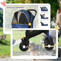 Passeggino per Cani Taglia XS e S 81x48x99 cm con Cesto Cuscino e 2 Guinzagli Nero e Blu Scuro