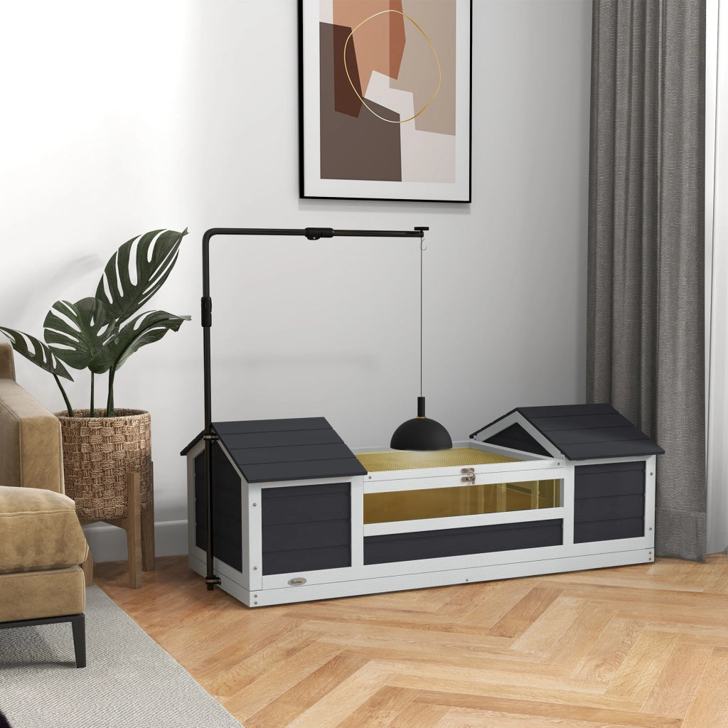 Casetta per tartarughe da esterno ¨C Xylo ¨C legno massello grigio 120x56,5x43 cm 2 nicchie