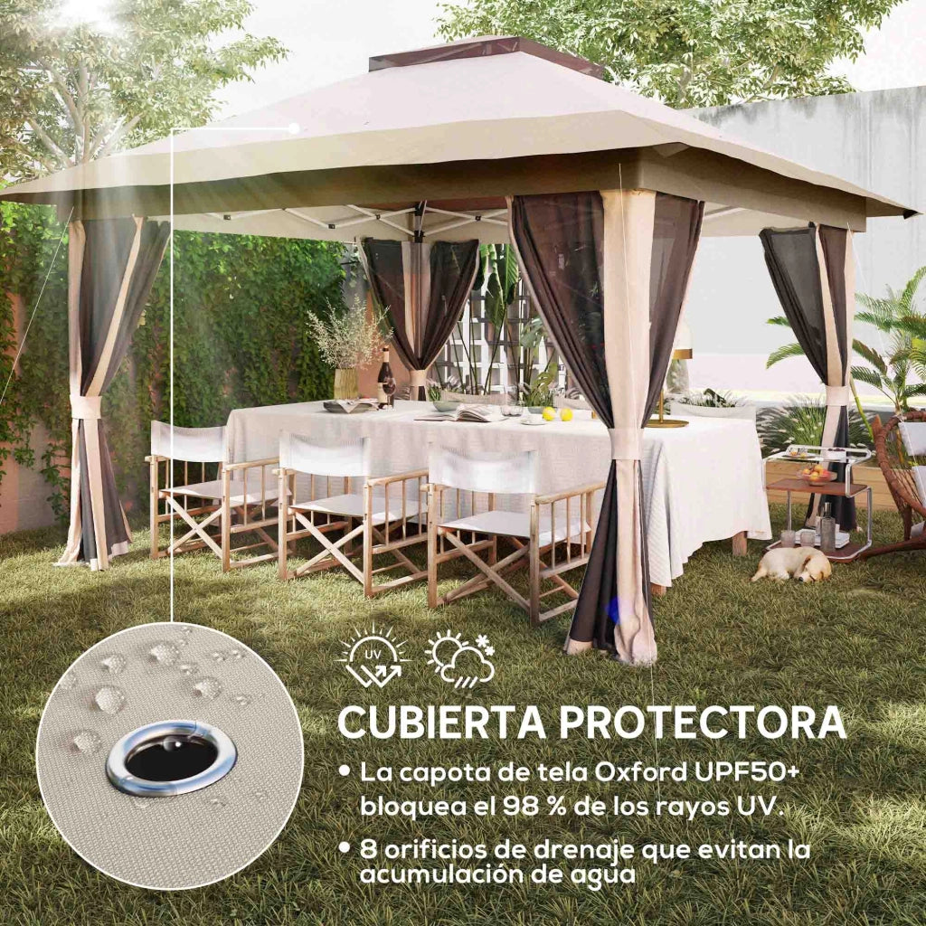 Gazebo Pieghievole 3.6x3.6 m con Pareti in Rete ¨C Minimal ¨C Beige