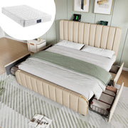 letto imbottito lino beige 160 x 200 cm