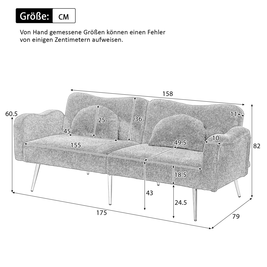 OKWISH Divano Letto 2 Posti, Schienali Regolabili in 3 Posizioni con 2 Cuscini, Tessuto Effetto Lana e Schiuma, Bianco