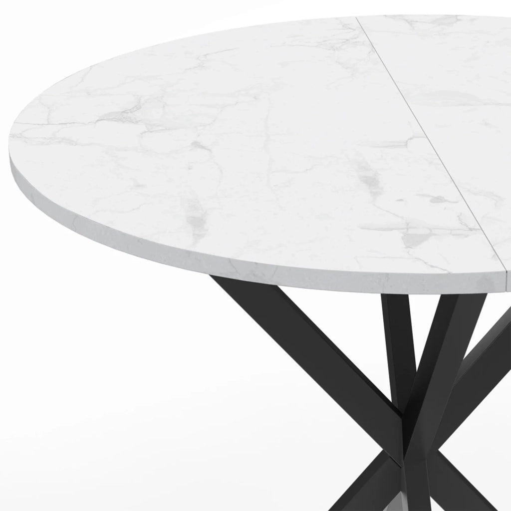 IDMarket - Tavolo da pranzo rotondo per 4 persone ALIX con gamba a ragno nera e piano ALASKA 80 cm effetto marmo bianco