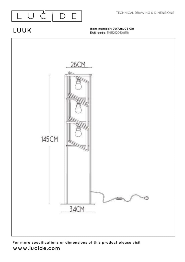 Lampada da terra loft Luuk 3 luci E27 nera Lucide