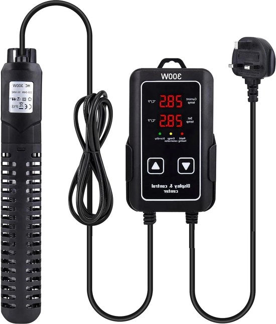 Verdunatore per acquario 300W con regolatore esterno di temperatura - display a LED digitale - doppio display - antiscaldamento - protezione contro sovraccaldamento - fino a 250 litri di acquario