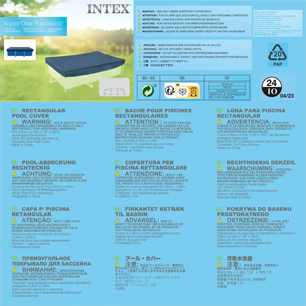 INTEX Copertura per Piscina Rettangolare 300x200 cm 28038 91502