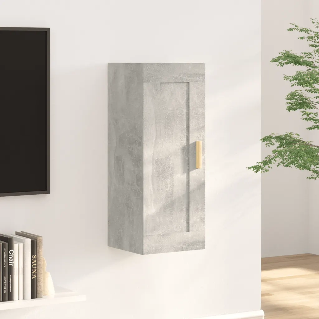 Armadietto a Muro | Mobile a Parete Grigio Cemento 35x34x90 cm Legno Multistrato