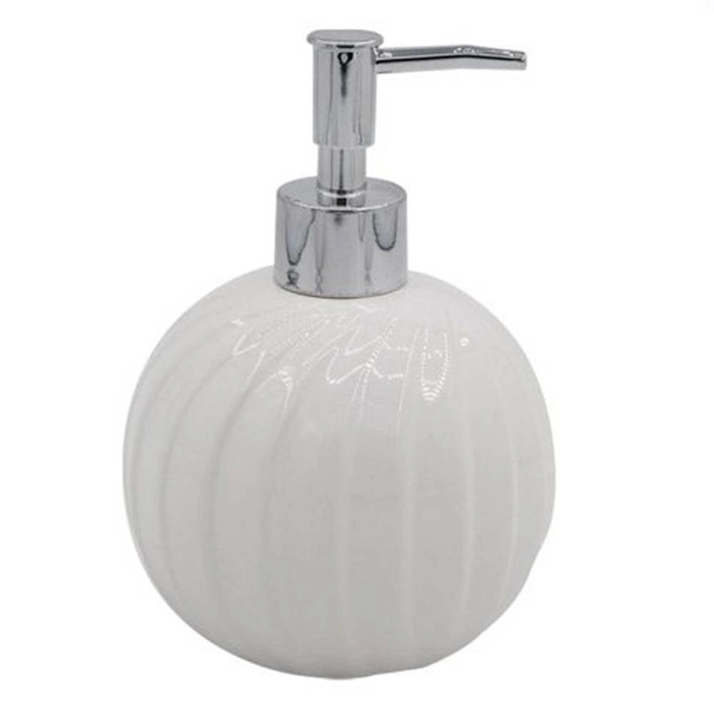 Trade Shop - Dispenser Porta Sapone Liquido Sferico Ceramica Rigata Bianco Arredo Bagno 79957 -