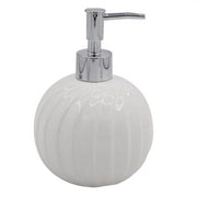 Trade Shop - Dispenser Porta Sapone Liquido Sferico Ceramica Rigata Bianco Arredo Bagno 79957 -