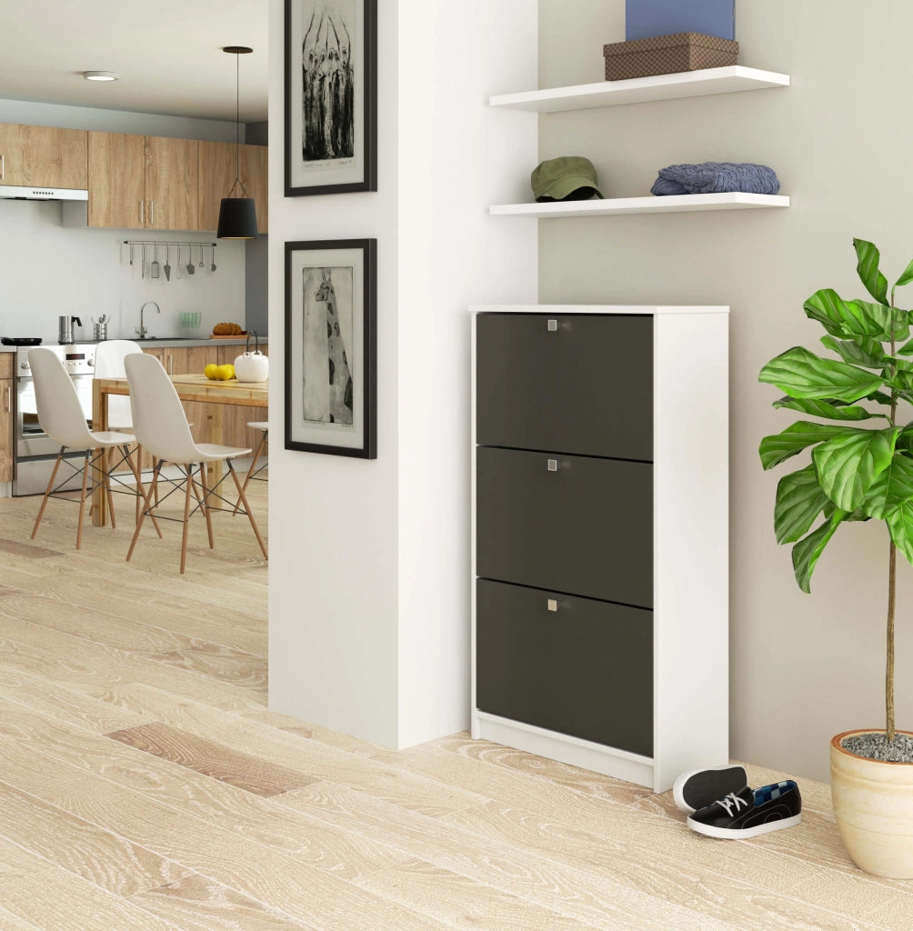 Scarpiera AKORD Bianco 60 cm 3 ante inserto frontale Grigio Grafite 60x28,5x113 cm