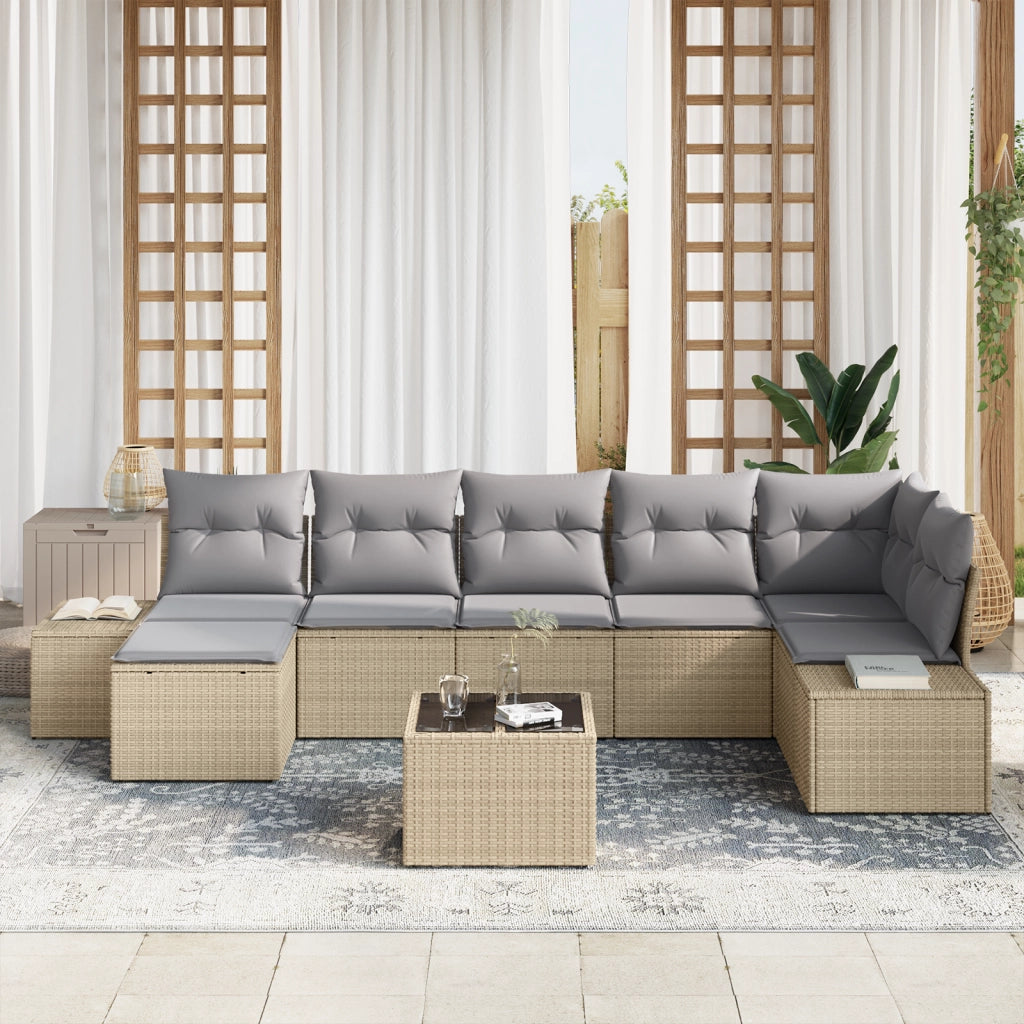 Set di Divani da Giardino da 8 Pezzi con Cuscini in Polyrattan Nero