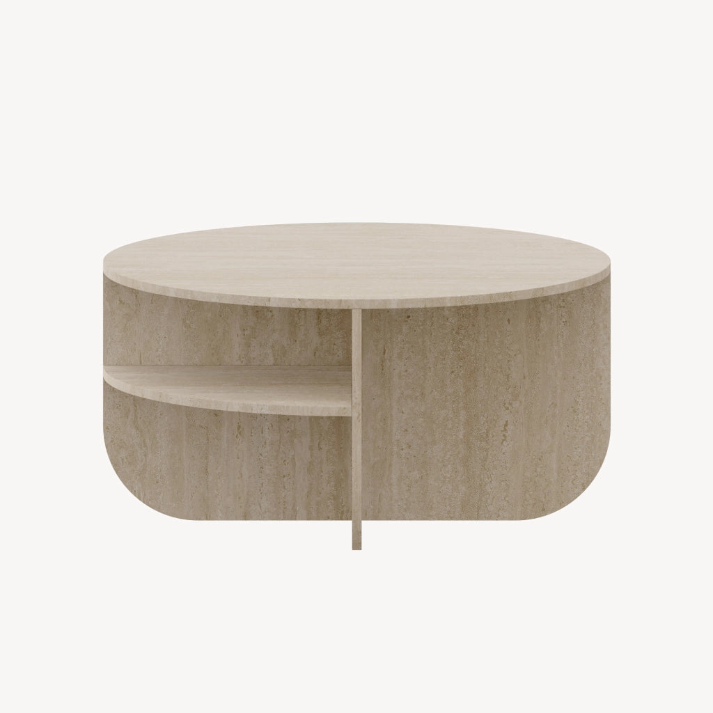Tavolino Rotondo Reykhon Ø80 x 41 cm Color Avorio Travertin [en.casa]