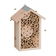 Bijenhotel in legno per balcone e giardino - Dimensioni: 21 x 15,5 x 9 cm - Bijenhotel con riempimento - Naturale