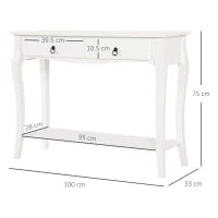 Mobiletto Tavolo Consolle da Ingresso Moderno con 2 Cassetti Casa Legno 100 × 33 × 75cm Bianco