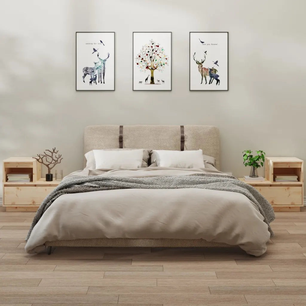 Comodini 2 pz-Set di 2 Tavolino da notte 60x34x51 cm in Legno Massello di Pino