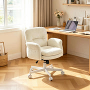 Sedia da Pranzo Girevole con Rotazione a 360°, Schienale Imbottito e Altezza Regolabile, Ciniglia Beige