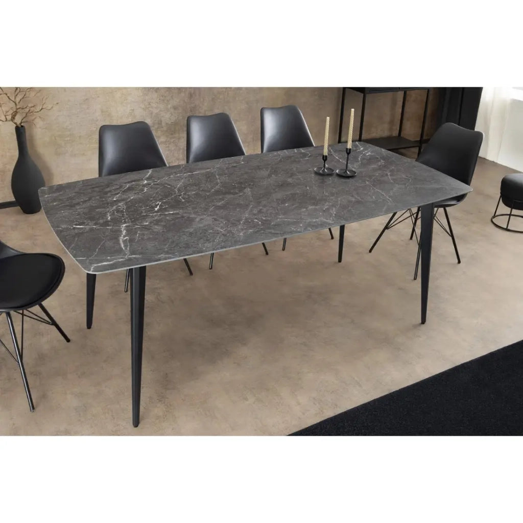 Table HEXA – Rettangolare 160 cm – Piano in ceramica effetto marmo antracite – Gambe in metallo – Stile moderno