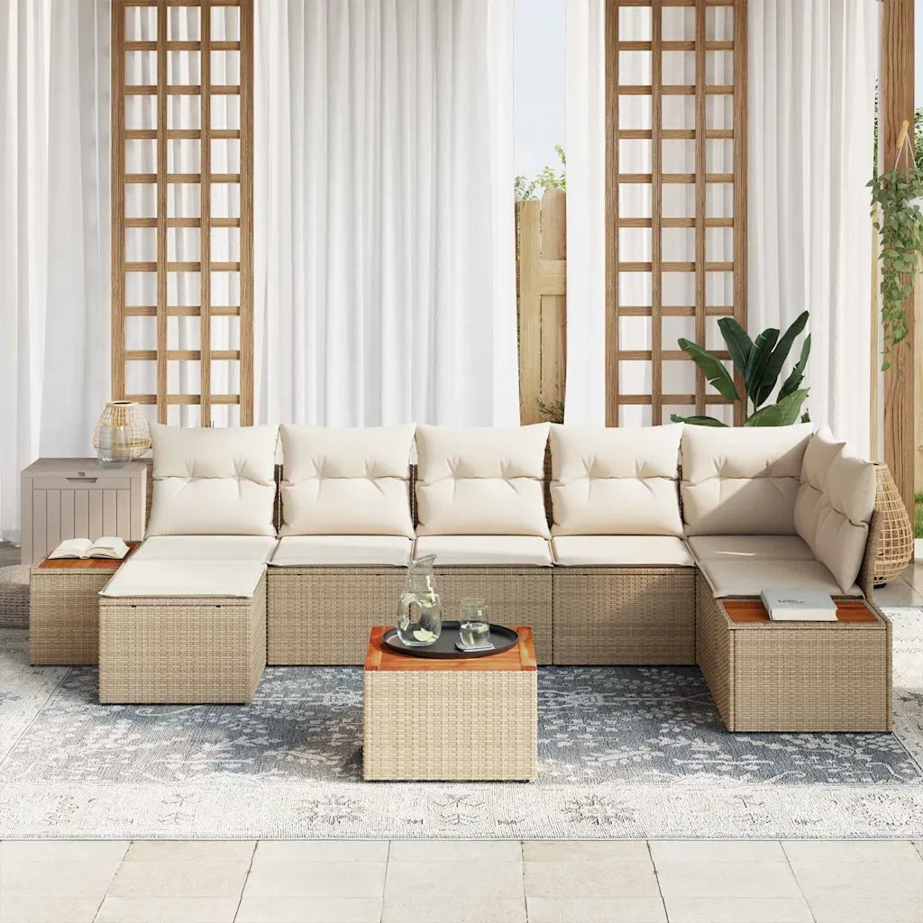 Set Divano da Giardino 8 pcs Beige e Crema Polyrattan 3356806