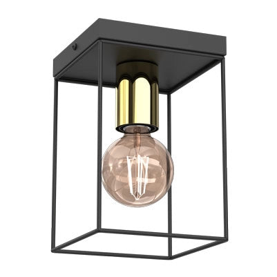 Plafoniera quadrata moderna nera oro Homen Luminex E27