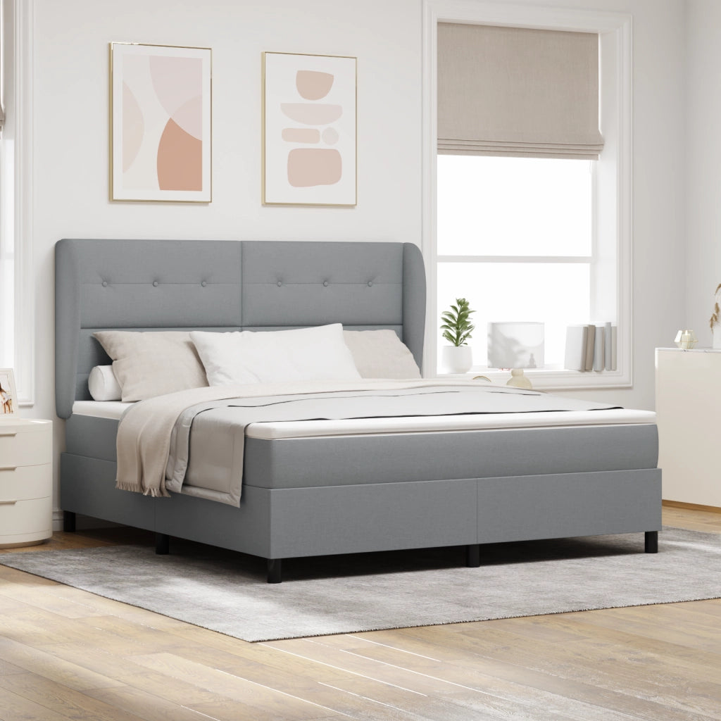 Letto Box Spring con Materasso in Grigio Chiaro, 180x200 cm, Tessuto