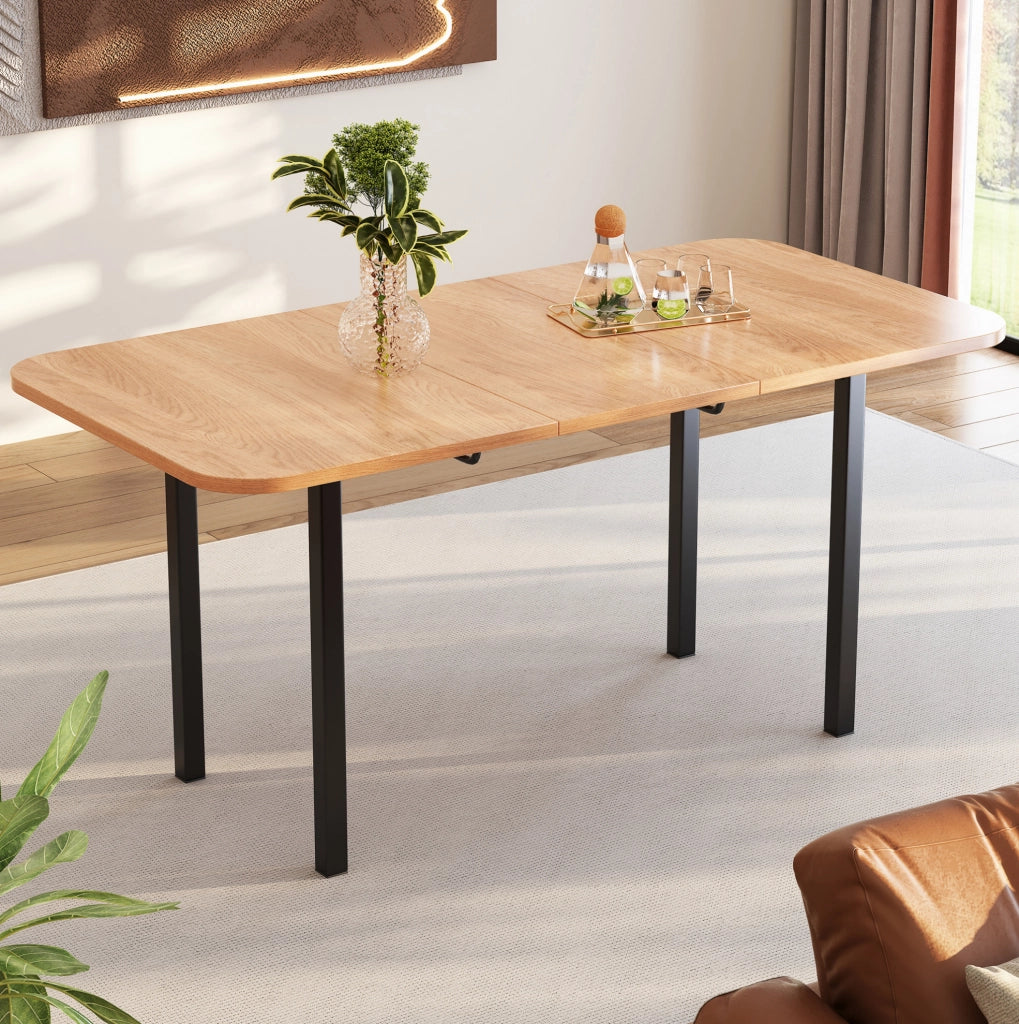 Tavolo da pranzo allungabile in MDF con supporto in lega; colore rovere bianco americano