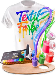 Inchiostro per tessuti resistenti alla lavatrice - 12 colori da 25 ml - Inchiostro per abbigliamento - Impermeabile - Lavabile fino a 40 °C - Compreso 2 pennelli