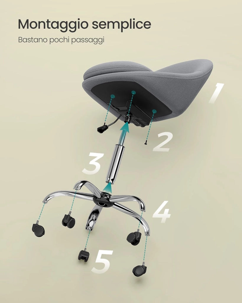 SONGMICS Sedia da Studio, Sedia Girevole di Cotone-lino, Poltrona da Scrivania Imbottita in Gommapiuma Regolabile in Altezza, Studio, Camera da Letto, Grigio Ardesia OBG020G05