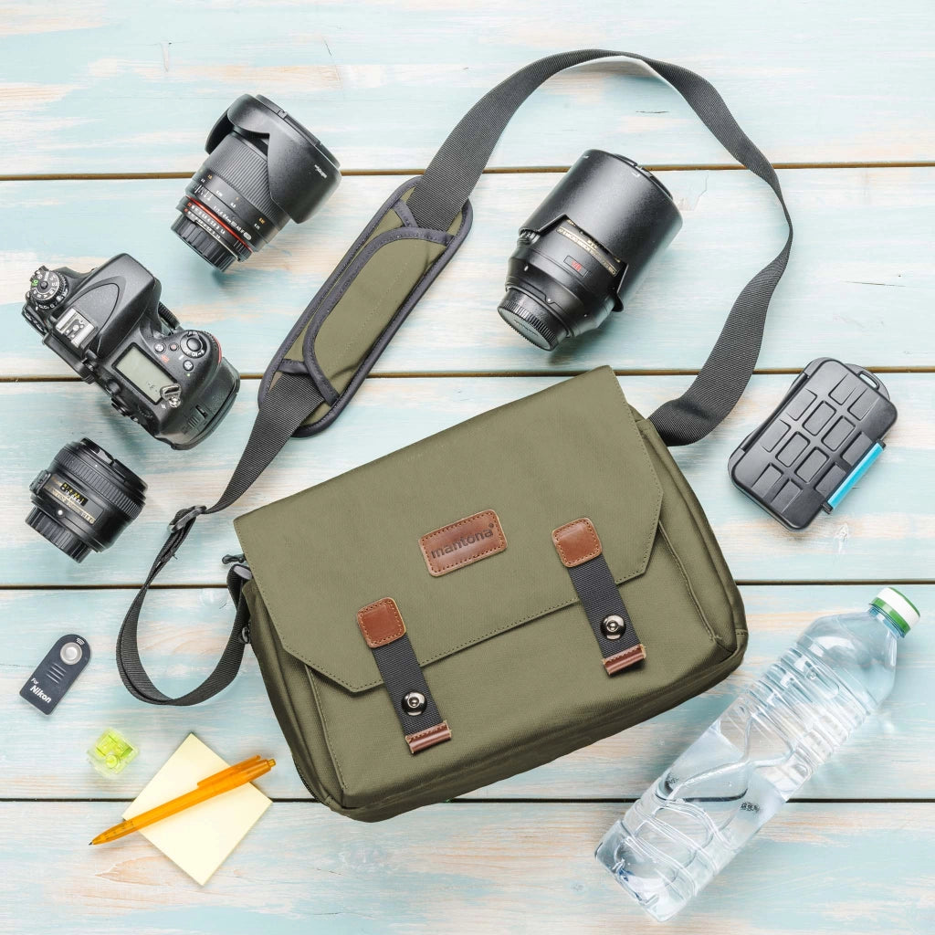 Mantona borsa fotografica Milano grande verde oliva
