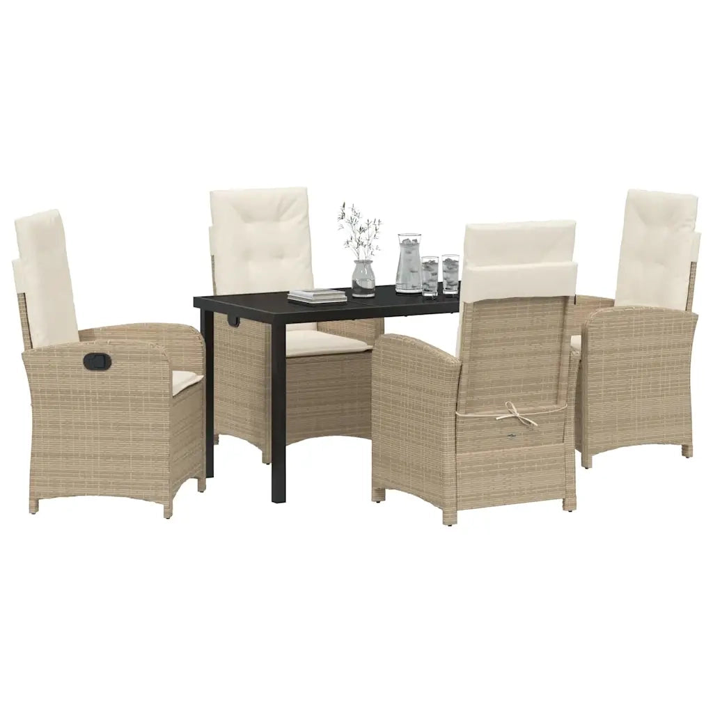 Set da Pranzo per Giardino con cuscino 5 pcs Beige polyrattan 3380283
