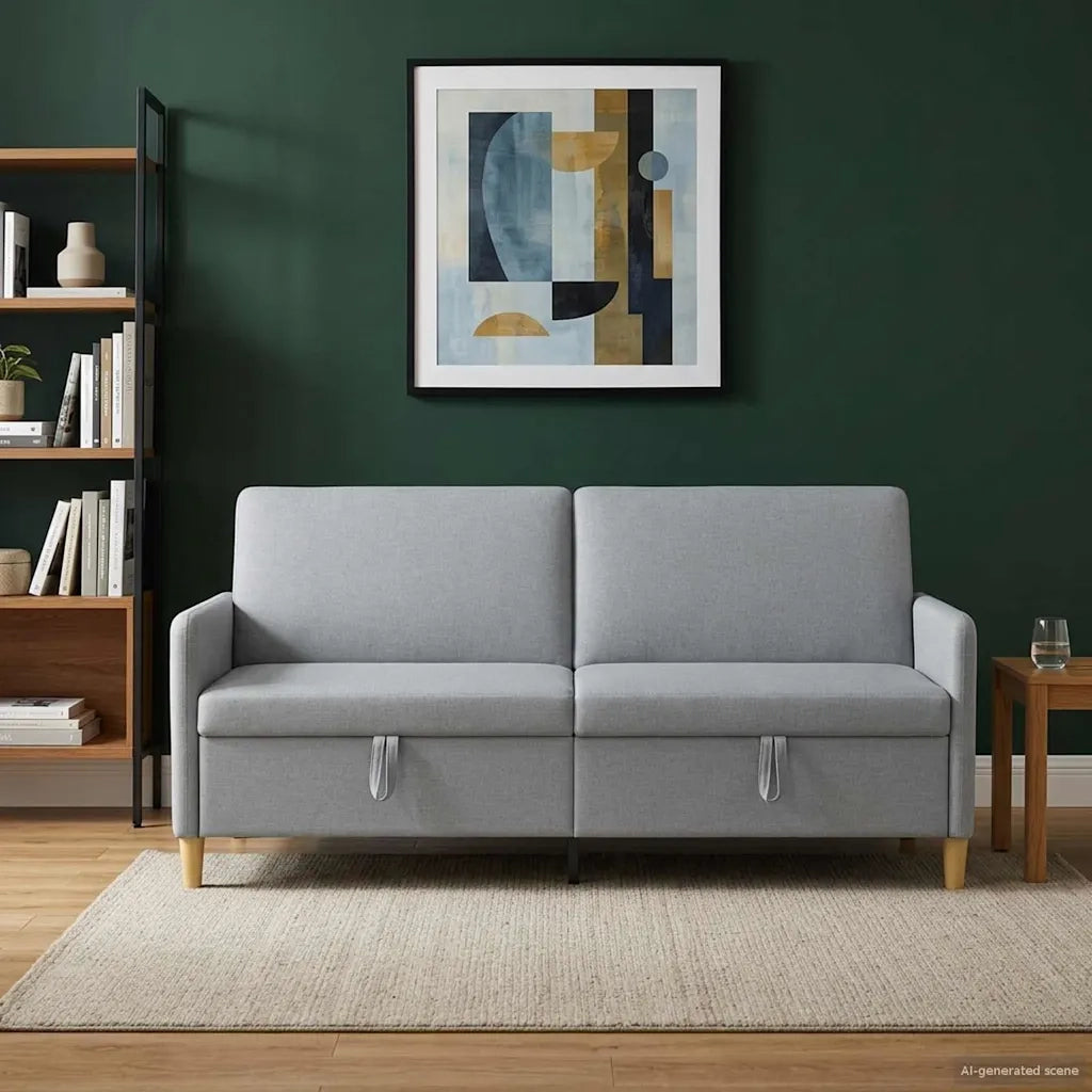 Divano con Storage Grigio Chiaro 192 x 78 x 87 cm Poliestere 42036975