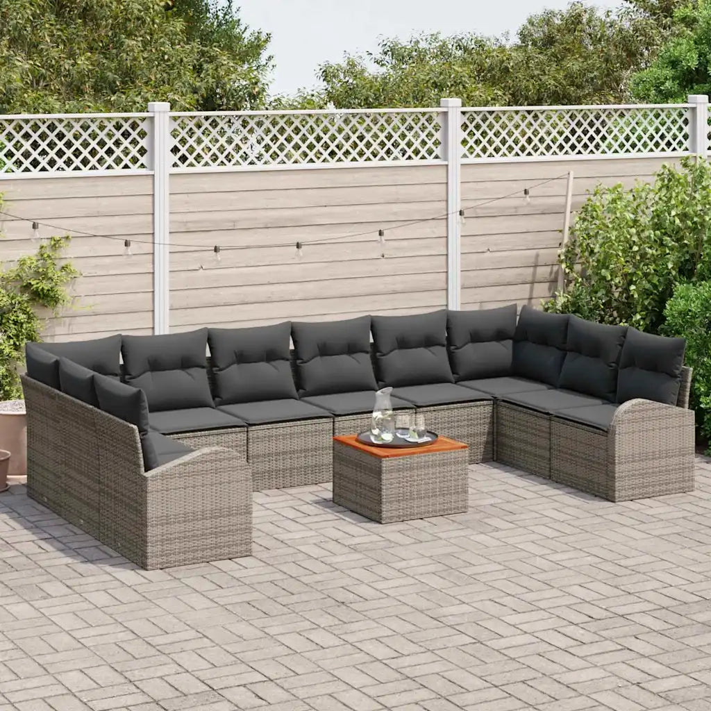 Set Divano da Giardino con cuscino 11 pcs Grigio polyrattan