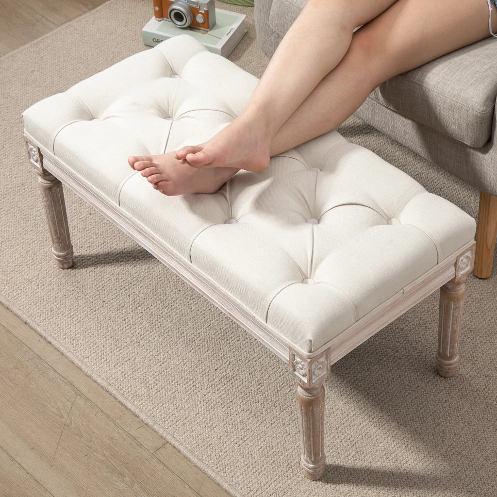 Pouf imbottito ¨C zephmum ¨C crema, tessuto, legno, 80x40x43 cm