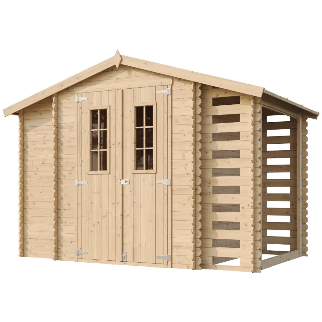 TIMBELA M389F+M389G Casetta da Giardino in Legno CON PAVIMENTO TRATTATO - 3,53 + 0,97+0,97 m2