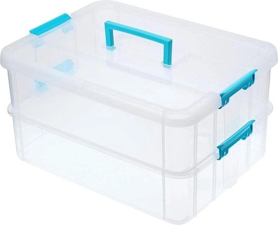 Cassetta di archiviazione in plastica stivabile con maniglia portatile - organizzatore trasparente regolabile per arte, artigianato, giocattoli - blu