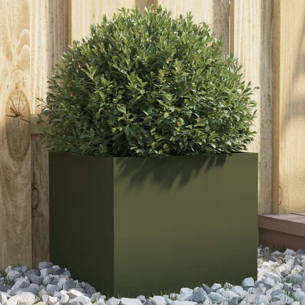 Fioriera | Cassetta per fiori | Vaso da Giardino Verde Oliva 32x30x29 cm in Acciaio