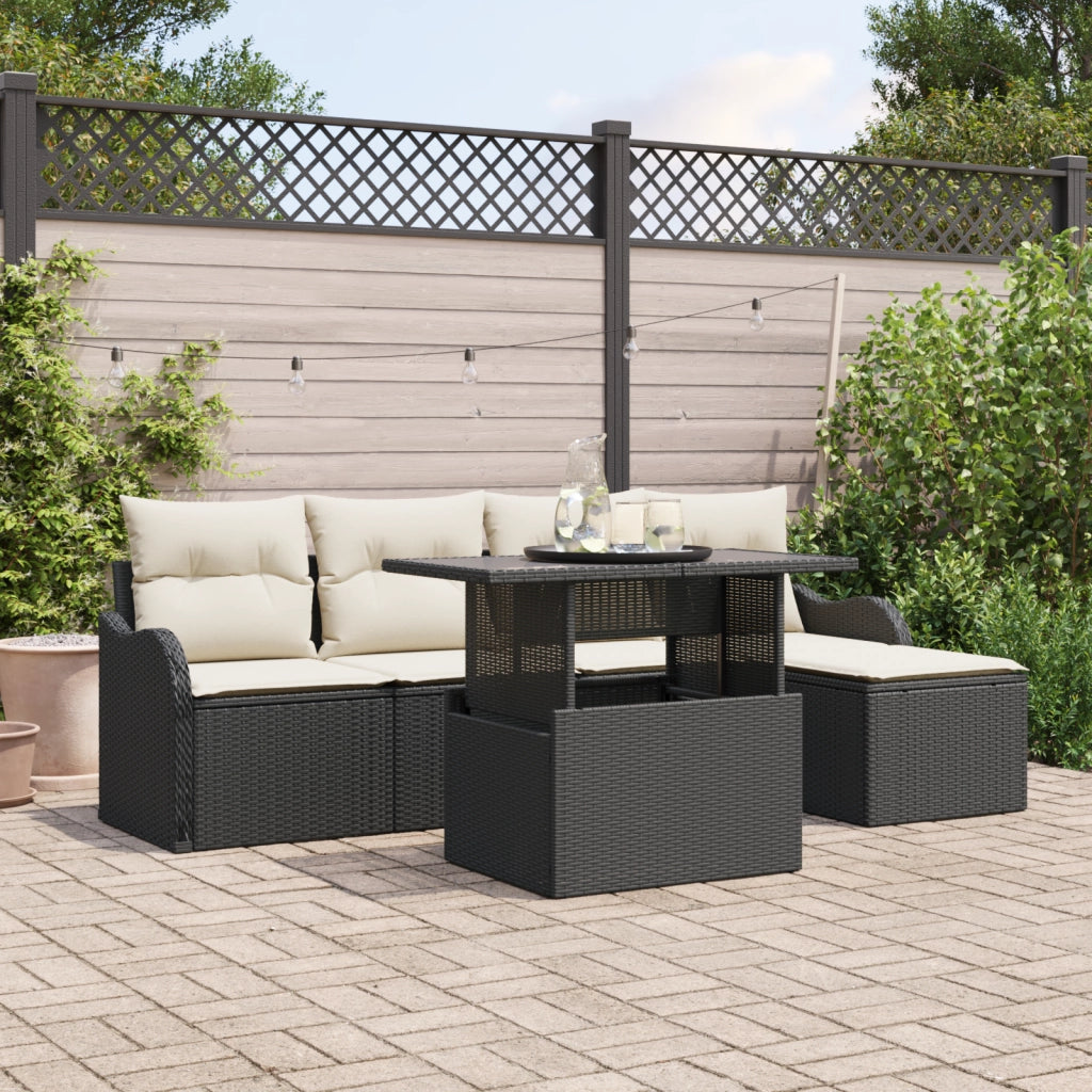 Set da giardino a 6 pezzi con cuscini Nero Rattan PE