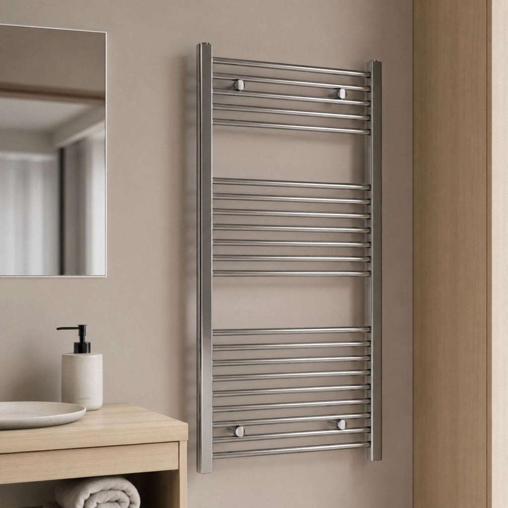 Termoarredo bagno cromato in acciaio per scaldasalviette a muro *** misure h1120xl450xi400 21 tubi, pezzi 1