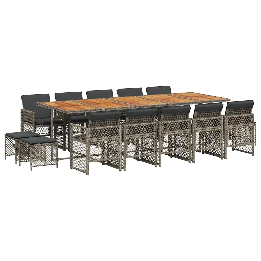 Set da Pranzo da Giardino 15 pz con Cuscini Grigio Polyrattan 3210818