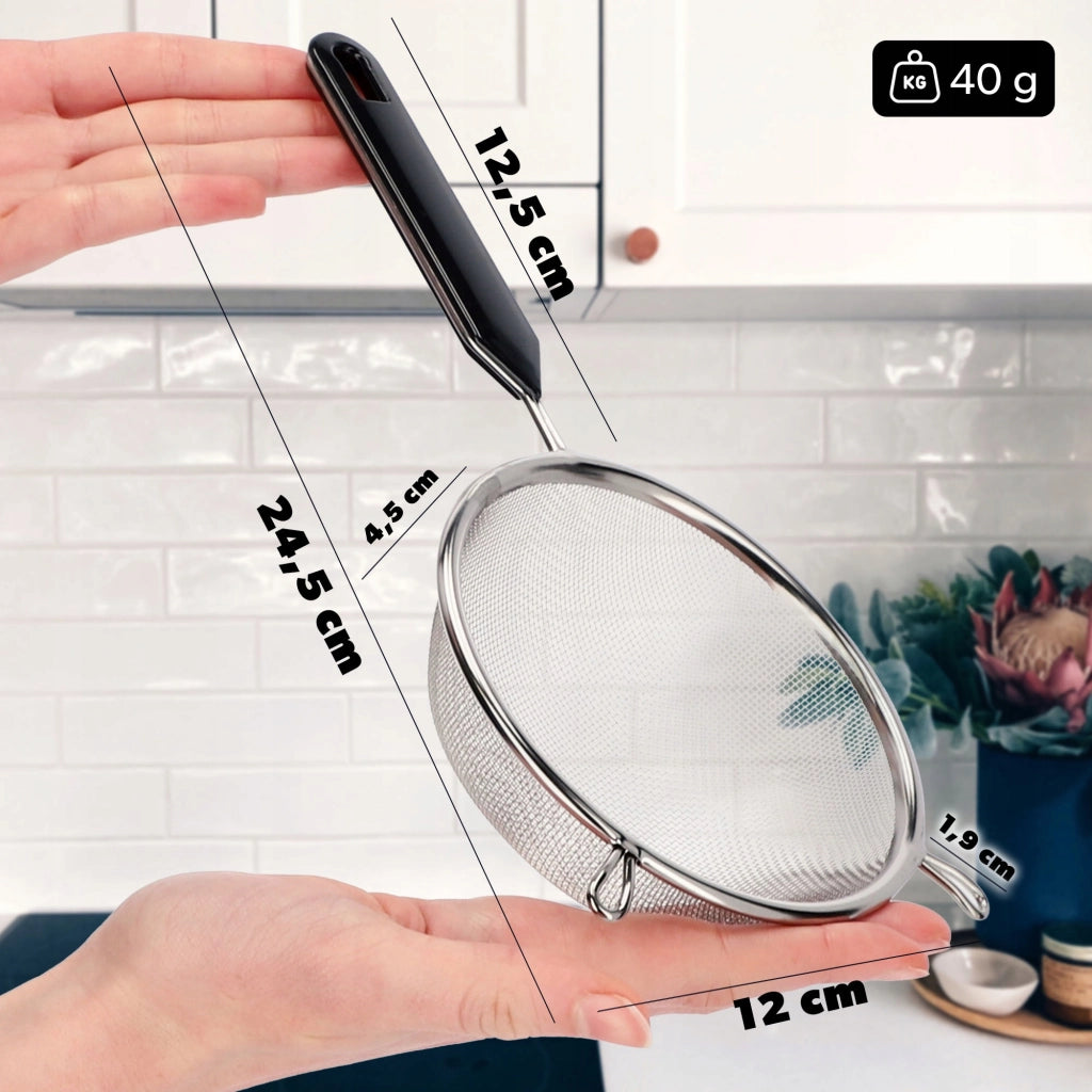 Colino da cucina KADAX con manico in acciaio per setacciare la farina, denso, 12 cm