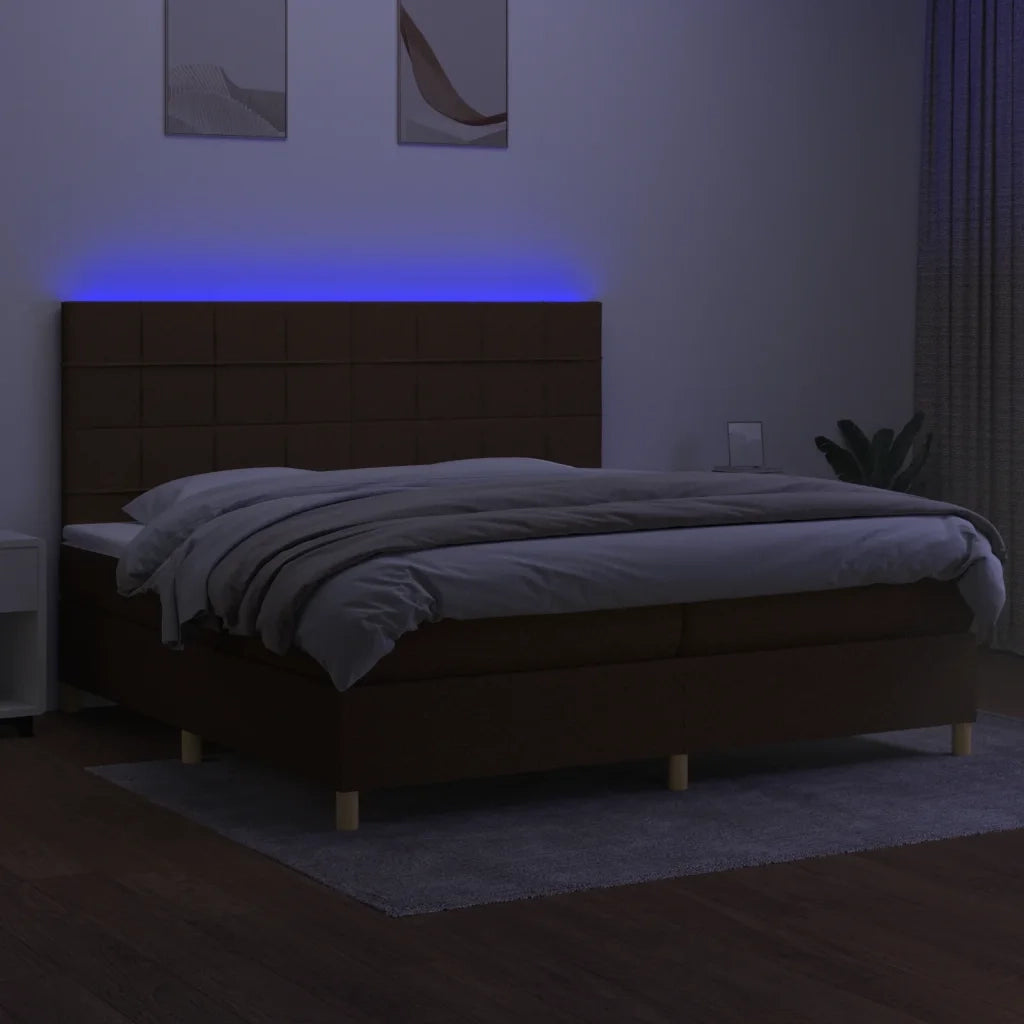 Letto a Molle Materasso e LED Marronescuro 200x200cm in Tessuto cod mxl 35809