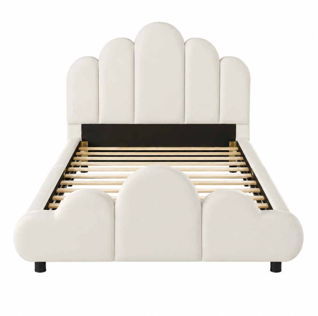 Letto imbottito 90x200 cm con design a nuvola e angoli arrotondati in velluto beige