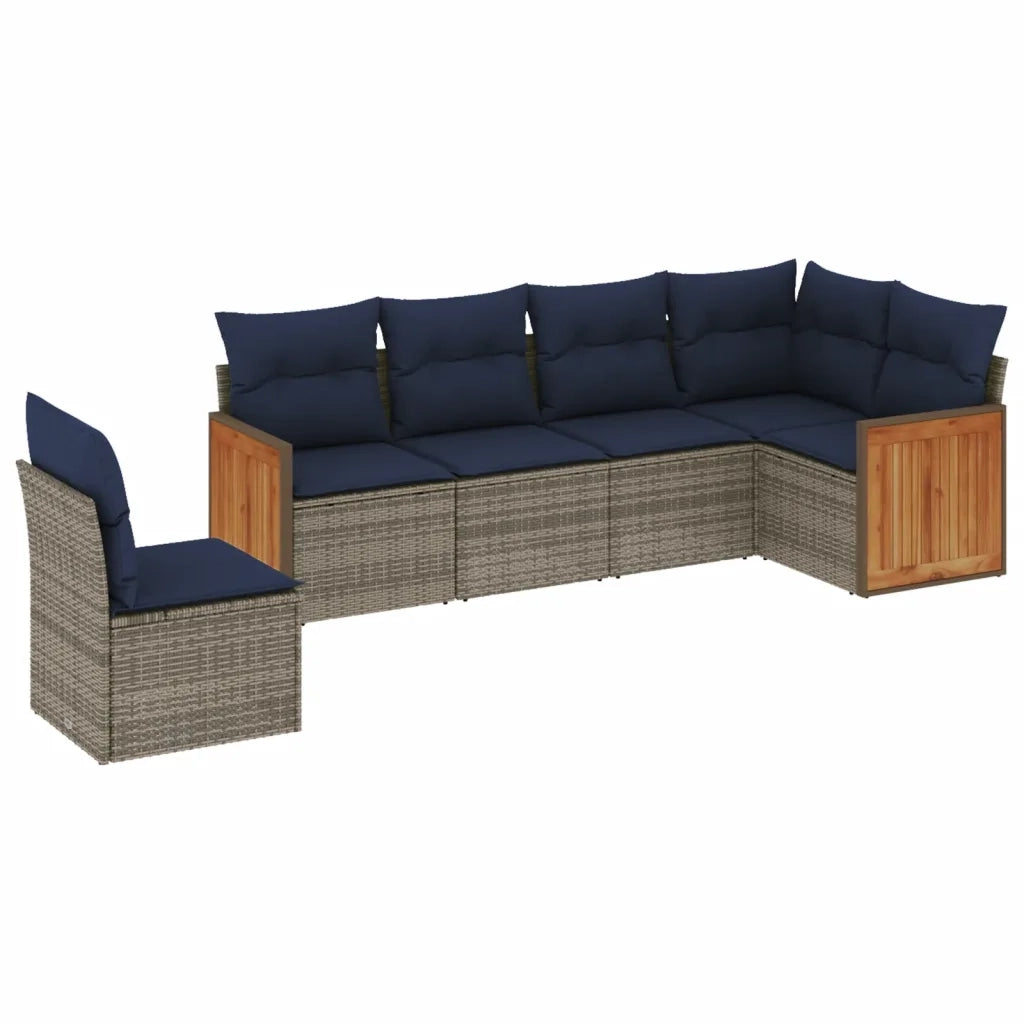 Set Divani da Giardino 6 pz con Cuscini Grigio in Polyrattan 3227699