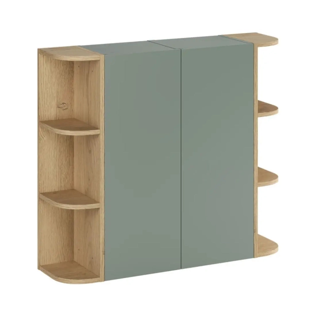 Mobili componibili OSTER 45cm – mobili sospesi verde salvia 1 porta e 6 nicchie arrotondate in rovere chiaro