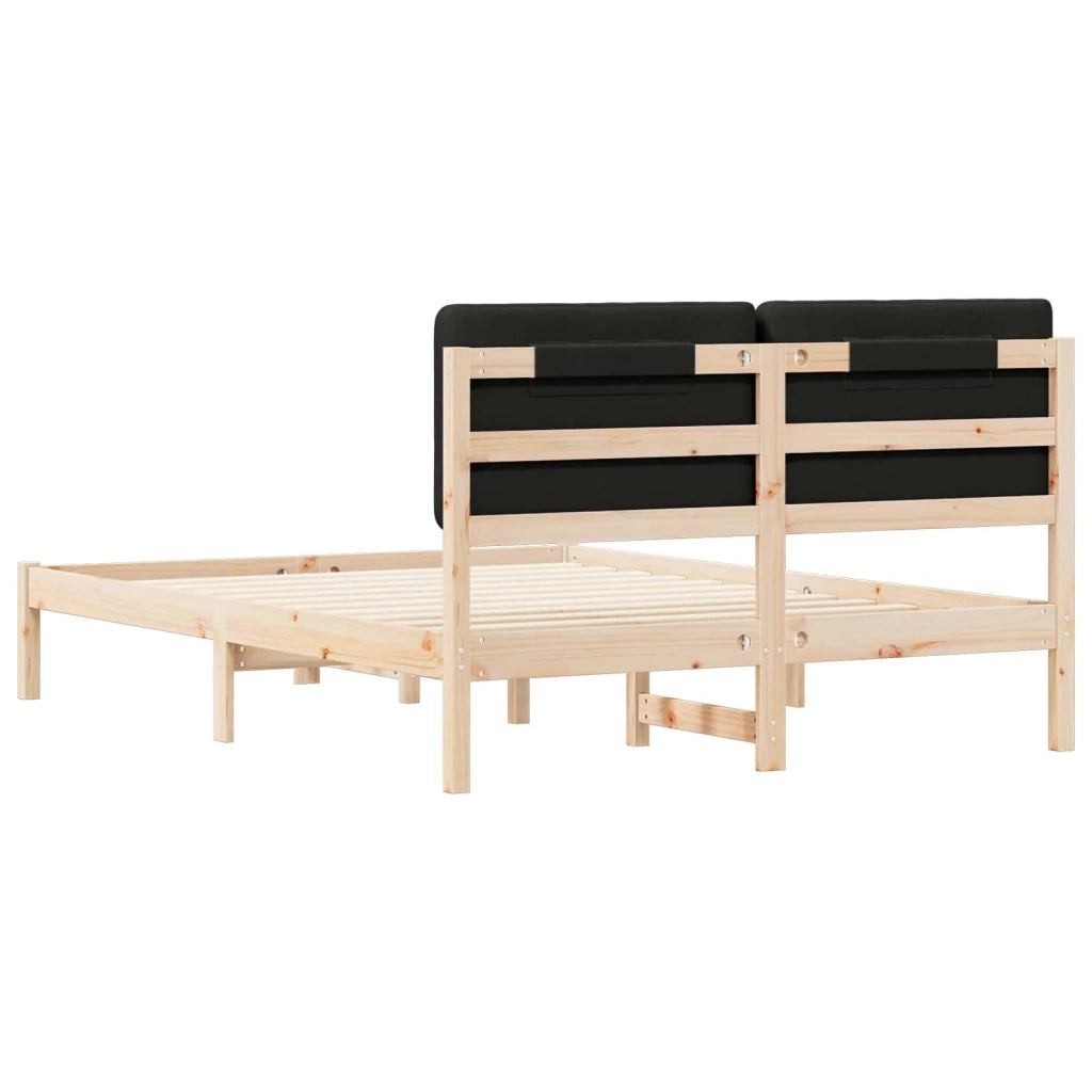 Letto con Testiera Rivestita Nero 140 x 200 cm Pino massello 877906