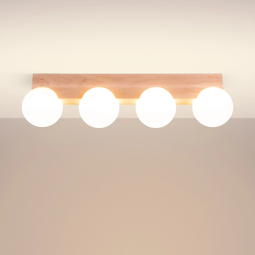 Lampada a sospensione BULBO Peach Puff a 4 luci in legno e vetro, design moderno