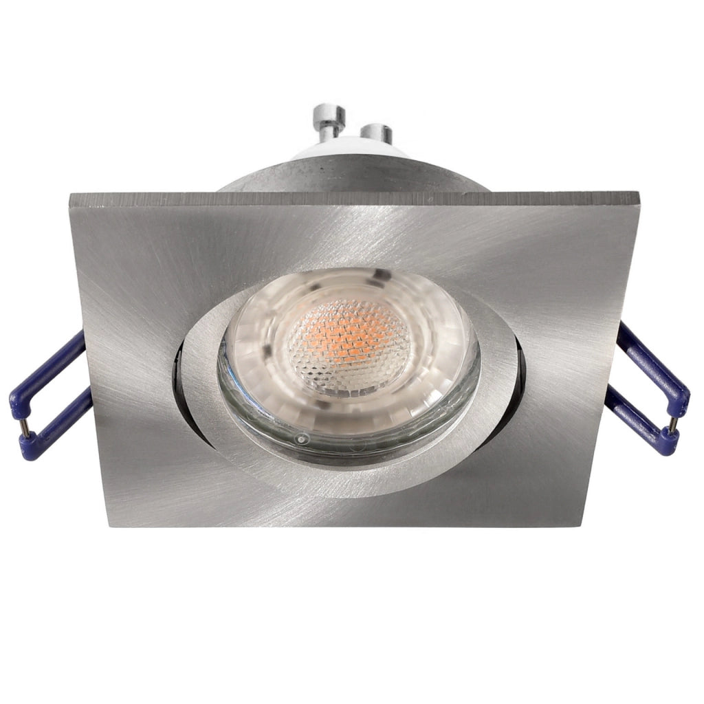Faretto ad incasso LED 8W GU10 silver spazzolato quadrato foro 70mm moderno orientabile luce soffitto ingresso vetrina SPAZZOLATO 3000K