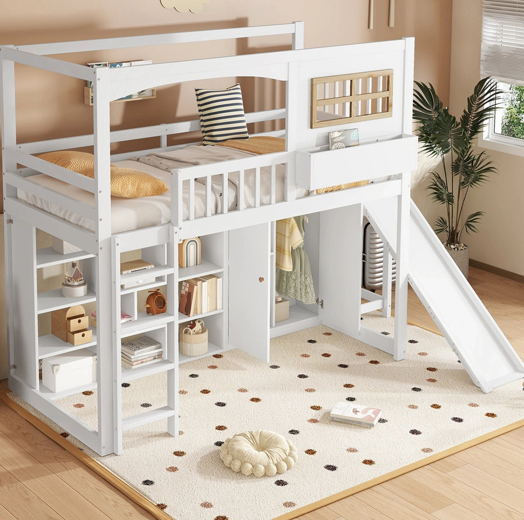 LETTO a castello con scivolo e armadio 90x200 cm bianco