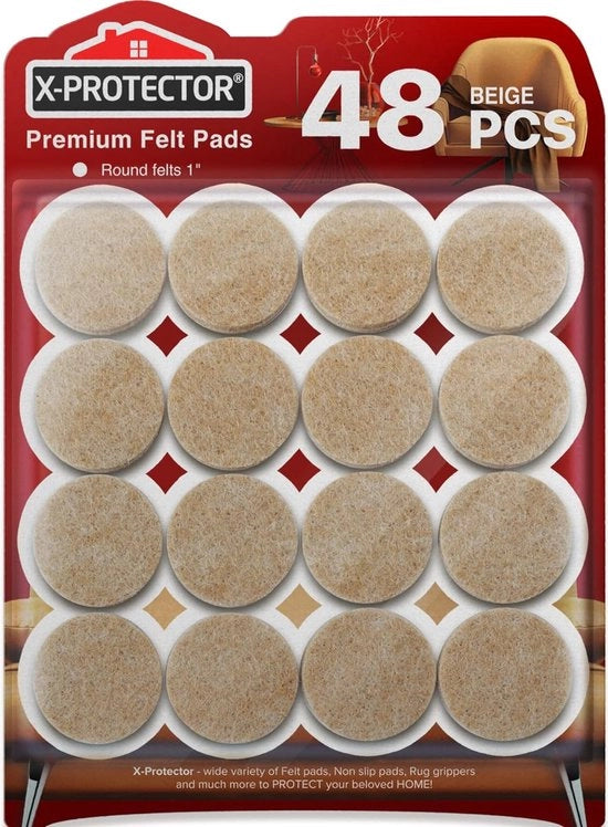 Pads di Protezione per Pavimento X-PROTECTOR 48 pz, Beige Premium 25 mm - Pads per Bracciuoli di Sedia - Pads per Bracciuoli di Mobili - Grande Quantità di Pads di Protezione per Pavimento