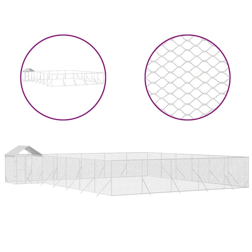 Cuccia Cani da Esterno Tetto Argento 12x12x2,5m Acciaio Zincato 3190474