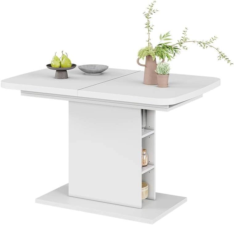 Tavolo da pranzo Estensibile Fenaro, Bianco, 120/160 x 80 cm con scomparti aperti